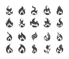 fire flame burning hot glow flat design icons set vector