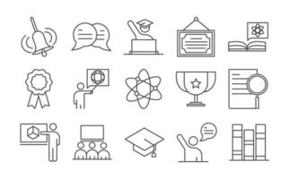 teach school education learn knowledge and training icons set line style icon vector