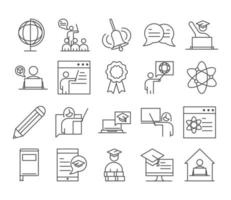 teach school education learn knowledge and training icons set line style icon vector