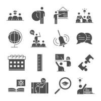 teach school education learn knowledge and training icons set silhouette style icon vector