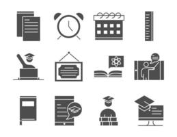 teach school education learn knowledge and training icons set silhouette style icon vector