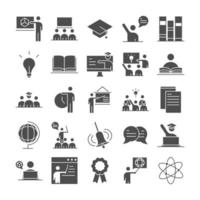 teach school education learn knowledge and training icons set silhouette style icon vector