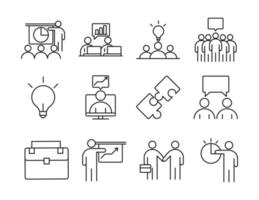 businesspeople financial money business management developing successful icons set line style vector