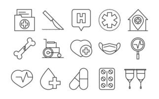 healthcare medical and hospital pictogram line style icons set vector