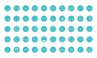 water drops nature liquid save environment drink blue block style icons set vector