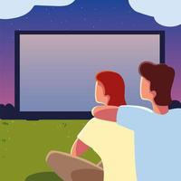 couple outdoor cinema vector