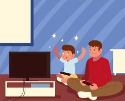 father son gamers vector