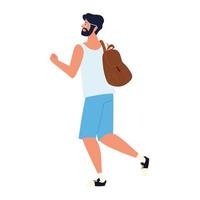 bearded man with backpack vector