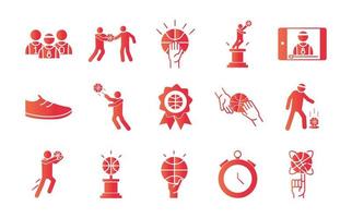 basketball game recreation sport gradient style icons set vector