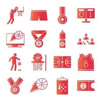 basketball game recreation sport gradient style icons set vector