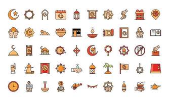 eid mubarak islamic religious celebration traditional icons set flat style vector