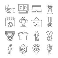 soccer game trophy league recreational sports tournament line style icons set vector