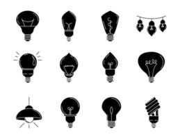 electric light bulb eco idea metaphor isolated line style icons set vector