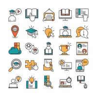 online education website and mobile training courses icons set line and fill icon vector