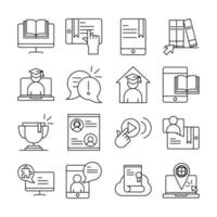 online education website and mobile training courses icons set line style icon vector