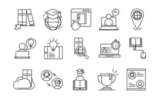 online education website and mobile training courses icons set line style icon vector