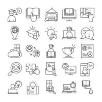 online education website and mobile training courses icons set line style icon vector