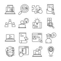 online education website and mobile training courses icons set line style icon vector