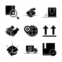 delivery packaging cargo distribution logistic shipment of goods icons set line style design vector