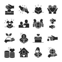 donation charity volunteer help social assistance icons collection silhouette style