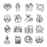 donation charity volunteer help social assistance icons collection line style vector