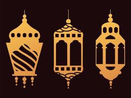 arabic ramadan light lanterns muslim over black background vector