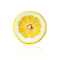 Piece of lemon, slice, isolated on white background with drop shadow. photo