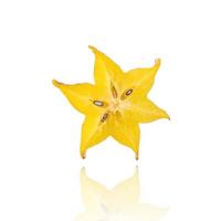 Half of Carambola, star fruit, slice, isolated on white background with drop shadow. photo