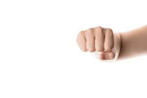 Man hand with fist gesture. Isolated on white background. photo