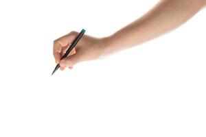 Male hand writing with the marker or felt pen. Isolated on white background. photo