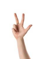 Man showing a numbers with a hand gesture. Isolated on white background. photo