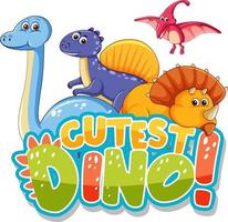 lindo personaje de dibujos animados de dinosaurios con el banner de fuente dino más lindo vector