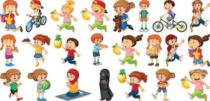 Children doing different activities cartoon character set on white background vector