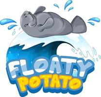 Manatee cartoon character with Floaty Potato font banner isolated vector