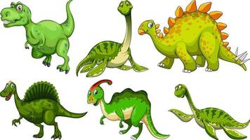 Set of green dinosaur cartoon character vector