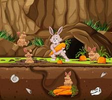 Underground animal burrow with rabbit family vector