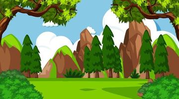 Blank meadow landscape scene with many trees and cliff background vector