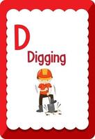 Alphabet flashcard with letter D for Digging vector