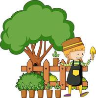 Little kids cartoon character in the garden vector