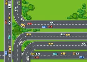 Road top view with highways many different vehicles vector