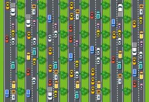 Road top view with highways many different vehicles vector