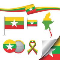 bandera de myanmar con elementos vector