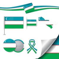 bandera de uzbekistán con elementos vector