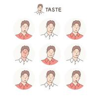 varias expresiones faciales de un hombre. ilustraciones de diseño de vectores de estilo dibujado a mano.