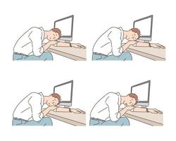 Exhausted businessman is lying on his desk. repeated images. hand drawn style vector design illustrations.