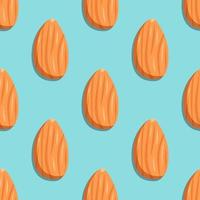 Seamless background with almonds. Cute print with nuts on a blue background. Food and snacks icon vector