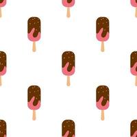 Seamless pattern with chocolate berry ice cream popsicle. Cute summer print with dessert. Festive decoration for textiles, wrapping paper and design vector