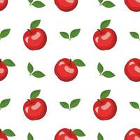 Seamless background with red apples and leaves. A cute summer or spring print with whole fruits. Festive decoration for textiles, wrapping paper and design vector