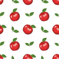 Seamless background with red apples and leaves. A cute summer or spring print with whole fruits. Festive decoration for textiles, wrapping paper and design vector