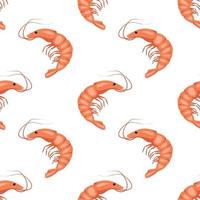 Seamless pattern with shrimps or prawns on a white background. Cute print for textiles, paper and other designs. A source of vitamins and healthy nutrition vector